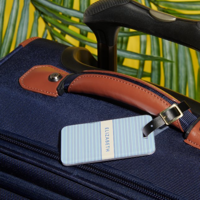 Modern Shimmering Blue Striped Custom Luggage Luggage Tag (Front Insitu 3)