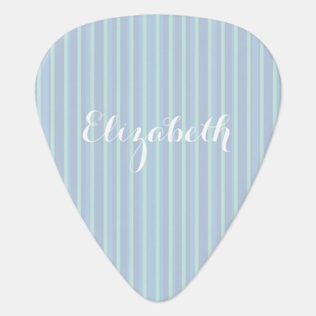 Modern Shimmering Blue Striped Name Guitar Pick (Front)