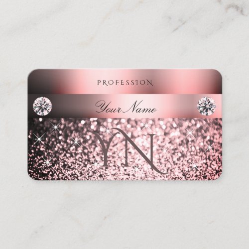 Modern Shimmery Pink Gradient and Monogram Glitter Business Card