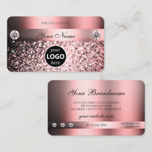 Modern Shimmery Pink Gradient Colors Logo Glitter Business Card