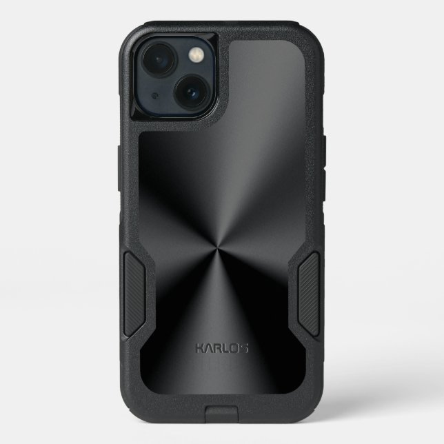 Modern Shiny Faux Black Metallic Stainless Look Otterbox iPhone Case (Back)