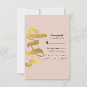 Modern Shiny Faux Foil Gold Beige Wedding Details RSVP Card