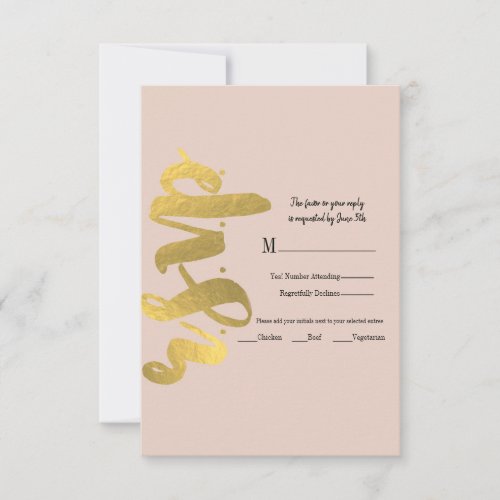 Modern Shiny Faux Foil Gold Beige Wedding Details RSVP Card