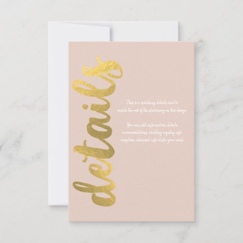 Modern Shiny Faux Foil Gold Beige Wedding Details RSVP Card