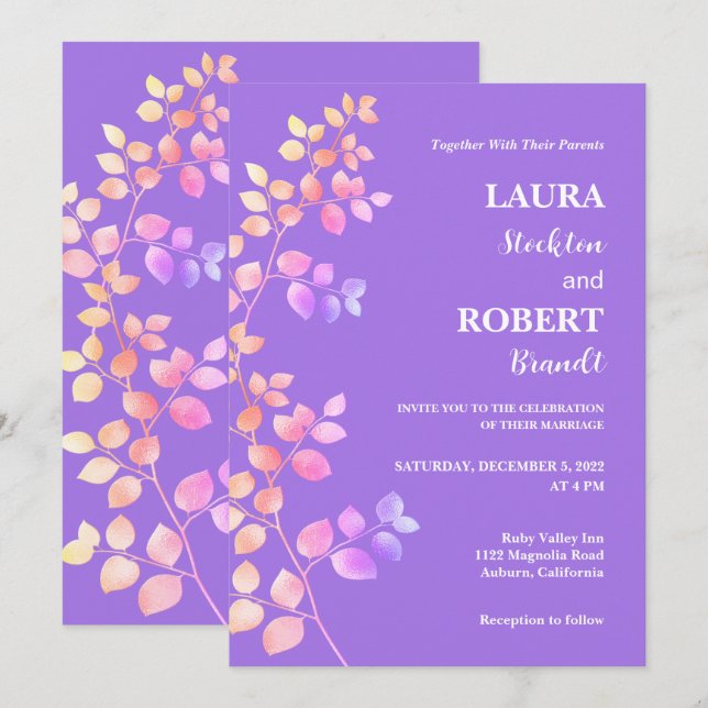 Modern Shiny Floral Wedding Invitation (Front/Back)
