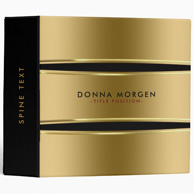 Modern Shiny Gold & Black Stripes 3 Ring Binder (Front/Spine)
