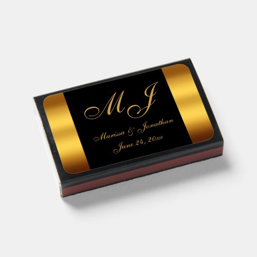 Modern Shiny Gold Plum Script Wedding Matchboxes