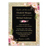 Modern Shiny Gold Sparkles Floral Wedding Invite