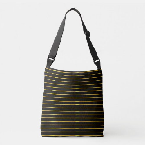 Modern Shiny Gold Stripes Elegant Glamorous Black Crossbody Bag
