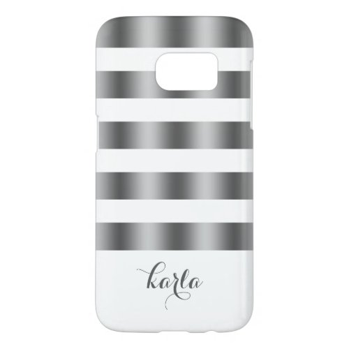 Modern Shiny Gray  White Stripes Pattern Samsung Galaxy S7 Case