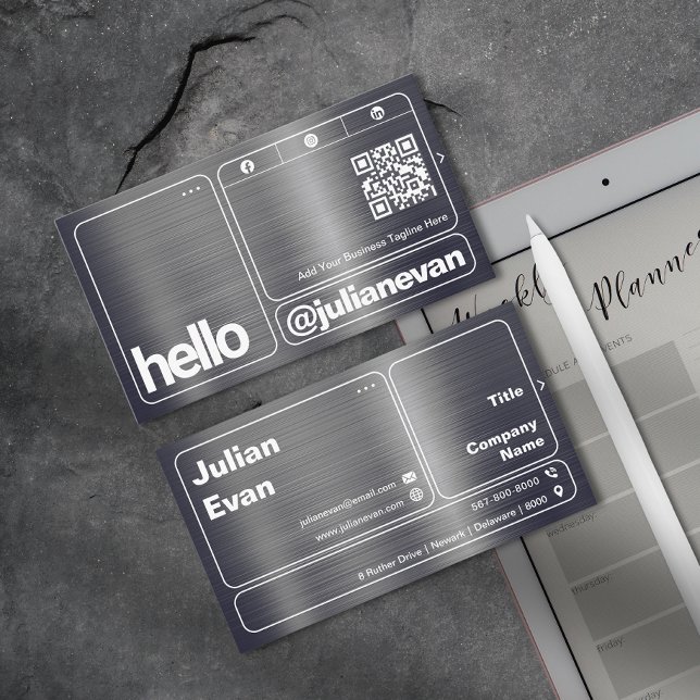 Modern Shiny Metal Bold Typography Hello Business Card (Modern Shiny Metal Bold Typography Hello Business Card)