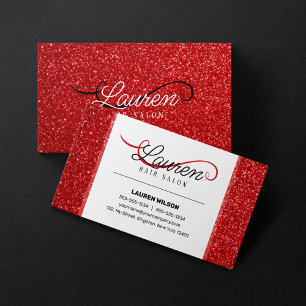 Modern Shiny Red Glitter Hair Stylist Salon Business Card