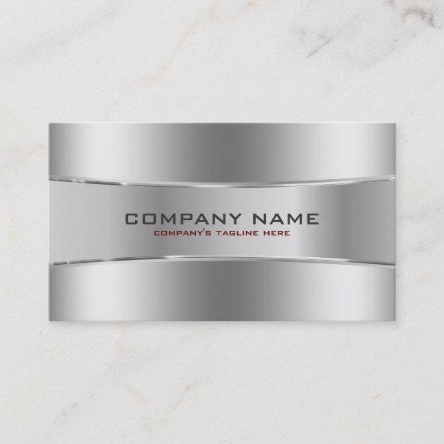 Modern Shiny Silver Geometric Design Business Card (Front)