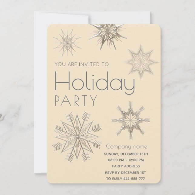 Modern shiny snowflakes corporate Holiday party   Invitation (Front)