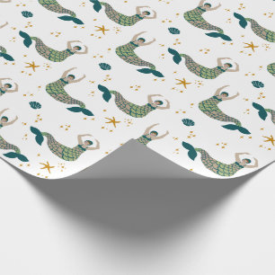 Modern Short Hair Mermaid Siren Illustration Wrapping Paper