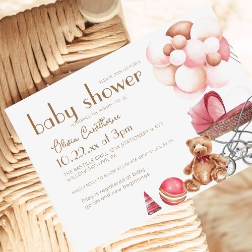  Modern Shower Party Cradle Girl Baby Shower Invitation