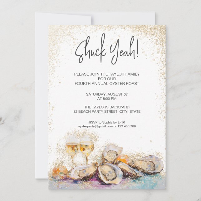 modern shuck yeah summer oyster roast party pastel invitation (Front)