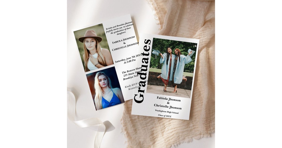 Modern siblings graduate Double graduation Invitation | Zazzle
