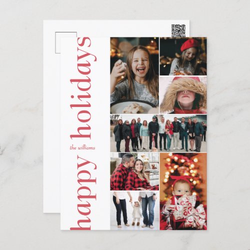 Modern Side Red Type Happy Holidays Multi_Photo Holiday Postcard