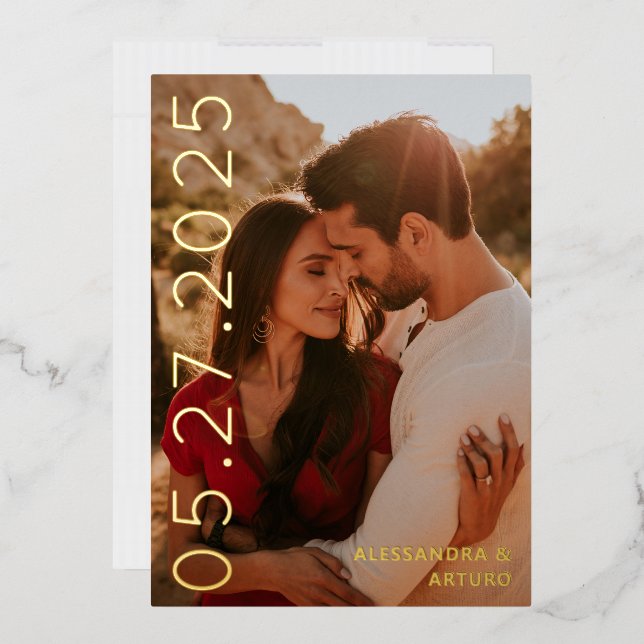 Modern Sideways Date Faux Vellum Save the Date Foil Invitation (Envelope)