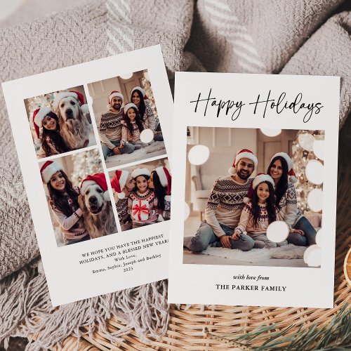 Modern Signature  Black and White Multi Photo Holiday Card