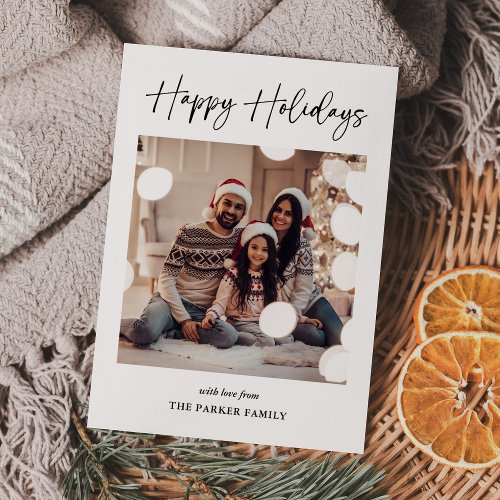 Modern Signature  Black and White with Photo Holiday Card