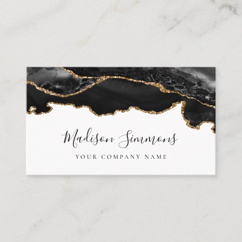 Modern Signature Black Gold Glitter Agate Marble Business Card