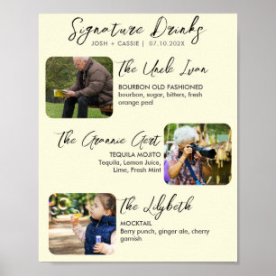 Modern Signature Drinks Three Photo Wedding Poster