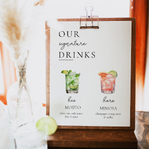 Modern Signature Drinks Wedding Sign, 300+ Drinks Poster