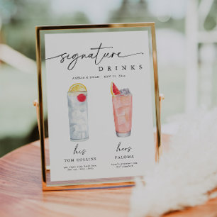 Modern Signature Drinks Wedding Sign Bar Sign
