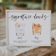modern signature drinks wedding sign bar sign