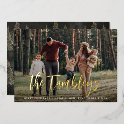 Modern Signature  Horizontal Photo Foil Holiday Card