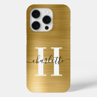 Modern Signature Monogram Gold Foil iPhone 15 Pro Case