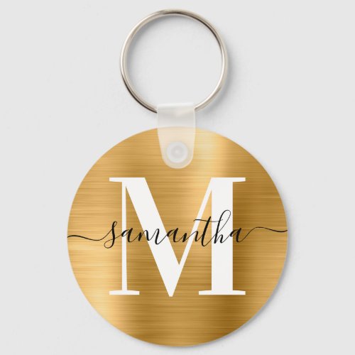 Modern Signature Monogram Gold Foil Keychain