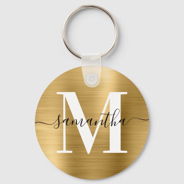 Modern Signature Monogram Gold Foil Keychain (Front)