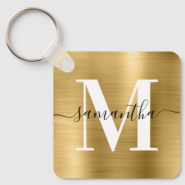 Modern Signature Monogram Gold Foil Keychain (Front)