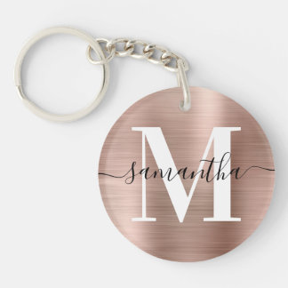 Modern Signature Monogram Rose Gold Foil Photo Keychain