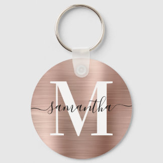 Modern Signature Monogram Rose Gold Foil Photo Keychain