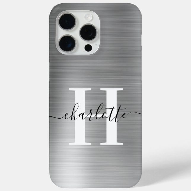 Modern Signature Monogram Silver Foil Case-Mate iPhone Case (Back)