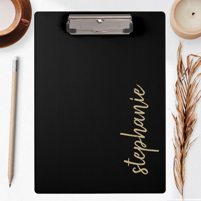 Modern Signature Personalized Black Gold Clipboard (Creator Uploaded)