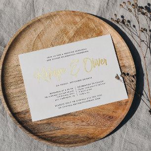 Modern Signature Rehearsal Dinner Gold Foil Invitation