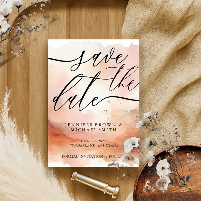 Modern Signature Rose Gold Watercolor Wedding Save The Date (Creator Uploaded)