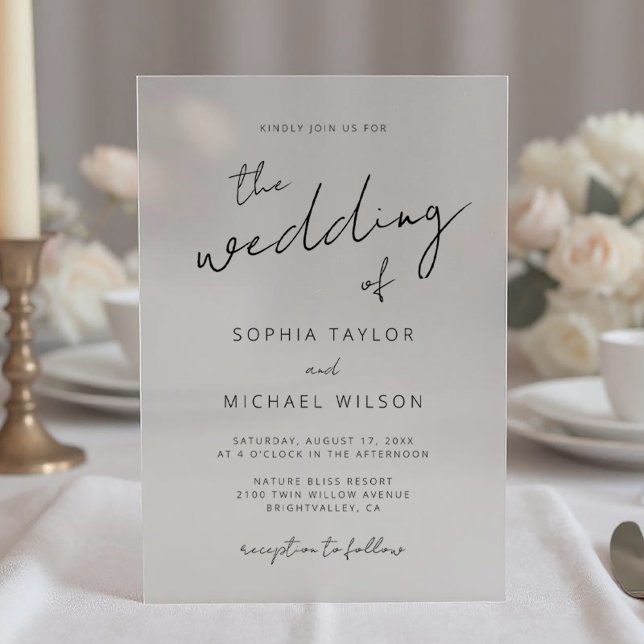 Modern Signature Script Black Wedding Acrylic Invitations (Creator Uploaded)
