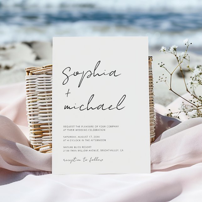 Modern Signature Script Black White Wedding Invitation (Creator Uploaded)