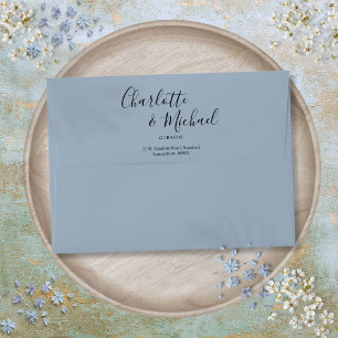 Modern Signature Script Dusty Blue Return Address Envelope
