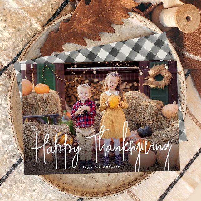 Modern Signature Script Happy Thanksgiving Photo Holiday Card (Creator Uploaded)