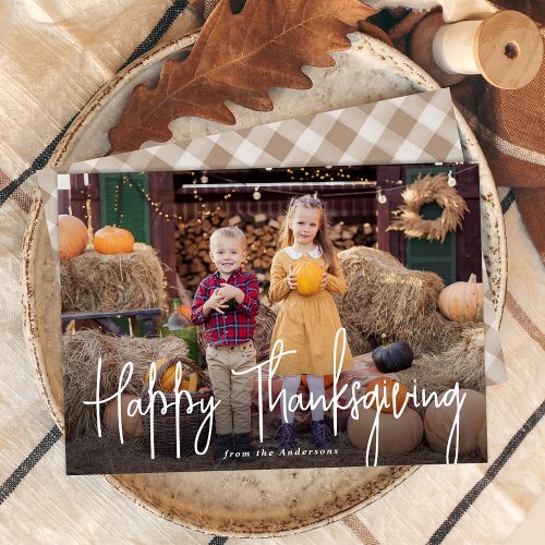 Modern Signature Script Happy Thanksgiving Photo Holiday Card