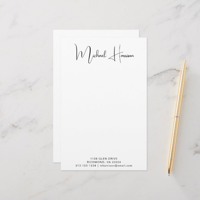 Modern Signature Script Monogram Personalized Stationery (Front/Back In Situ)