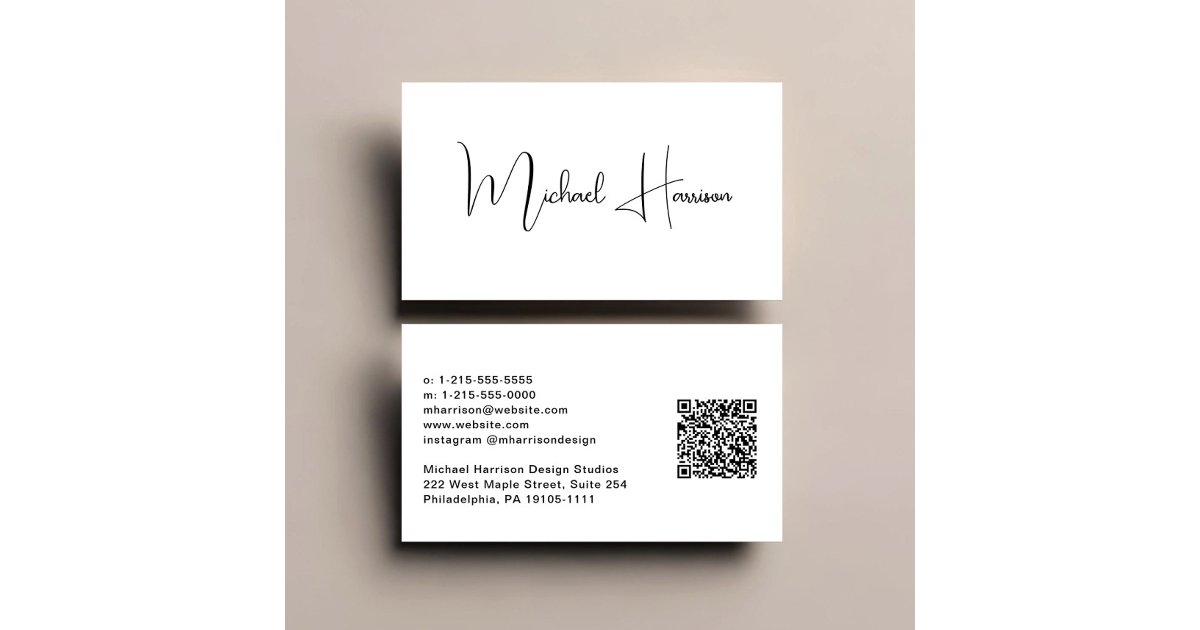 Modern Signature Script QR Code Professional Business Card | Zazzle
