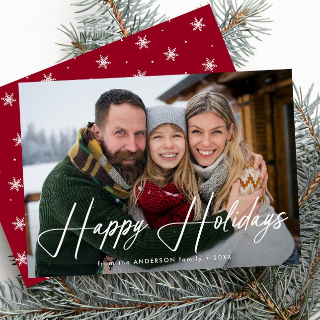 Modern Signature Script Red Photo Holiday Card (Creator Uploaded)
